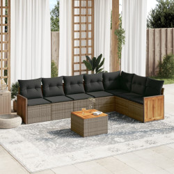 8 Pcs conjunto sofás de jardim c/ almofadões vime PE cinzento