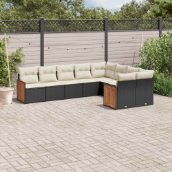 9 Pcs conjunto de sofás p/ jardim c/ almofadões vime PE preto