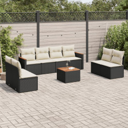 9 Pcs conjunto de sofás p/ jardim c/ almofadões vime PE preto
