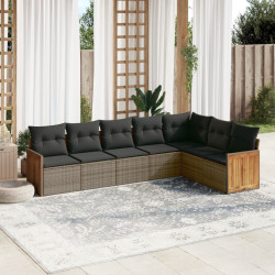 7 Pcs conjunto sofás p/ jardim c/ almofadões vime PE cinzento