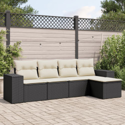 5 Pcs conjunto sofás de jardim com almofadões vime PE preto
