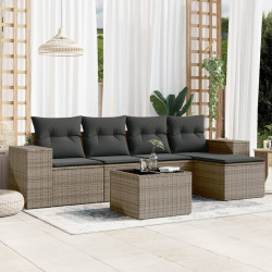 6 Pcs conjunto sofás de jardim com almofadões vime cinzento