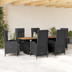 7 Pcs conjunto de jantar p/ jardim c/ almofadões vime PE preto