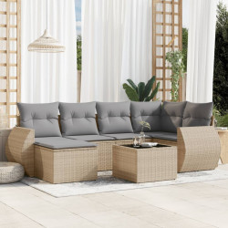 7 Pcs conjunto de sofás p/ jardim com almofadões vime PE bege