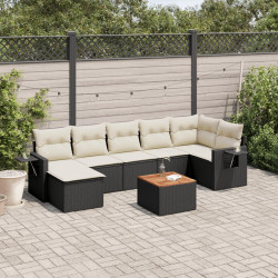 8 Pcs conjunto sofás de jardim com almofadões vime PE preto