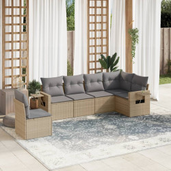 6 Pcs conjunto de sofás p/ jardim com almofadões vime PE bege