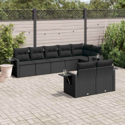 8 Pcs conjunto sofás de jardim com almofadões vime PE preto