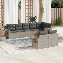 8 Pcs conj. sofás jardim c/ almofadões vime PE cinzento-claro