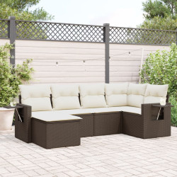 6 Pcs conjunto de sofás jardim c/ almofadões vime PE castanho