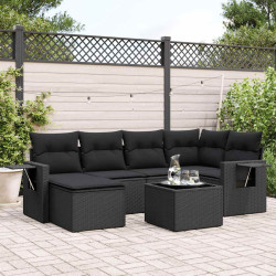 7 Pcs conjunto de sofás p/ jardim c/ almofadões vime PE preto