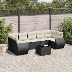 8 Pcs conjunto sofás de jardim com almofadões vime PE preto