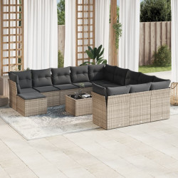 13 Pcs conjunto sofás p/ jardim c/ almofadões vime PE cinzento