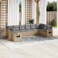 10 Pcs conjunto de sofás p/ jardim com almofadões vime PE bege