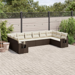 10 Pcs conj. sofás jardim com almofadões vime PE castanho