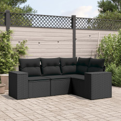 4 Pcs conjunto de sofás para jardim c/ almofadões vime PE preto