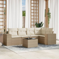 6 Pcs conjunto de sofás p/ jardim com almofadões vime PE bege