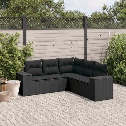 5 Pcs conjunto sofás de jardim com almofadões vime PE preto