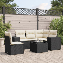 6 Pcs conjunto sofás de jardim c/ almofadões vime PE preto