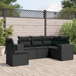 5 Pcs conjunto sofás de jardim com almofadões vime PE preto