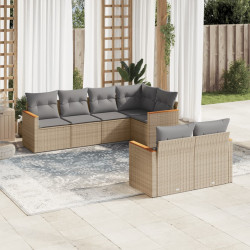 7 Pcs conjunto de sofás p/ jardim com almofadões vime PE bege