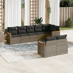 8 Pcs conjunto sofás de jardim c/ almofadões vime PE cinzento