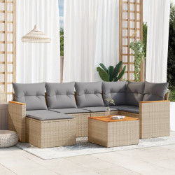 7 Pcs conjunto de sofás p/ jardim com almofadões vime PE bege