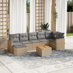8 Pcs conjunto de sofás p/ jardim com almofadões vime PE bege
