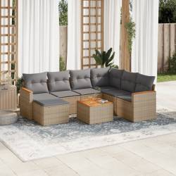8 Pcs conjunto de sofás p/ jardim com almofadões vime PE bege