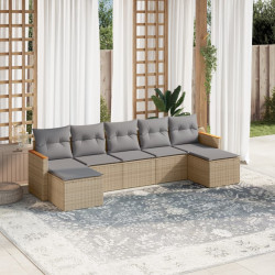 7 Pcs conjunto de sofás p/ jardim com almofadões vime PE bege