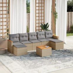 8 Pcs conjunto de sofás p/ jardim com almofadões vime PE bege