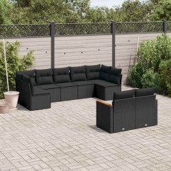 9 Pcs conjunto de sofás p/ jardim c/ almofadões vime PE preto