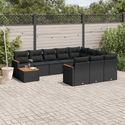 11 Pcs conjunto sofás de jardim c/ almofadões vime PE preto