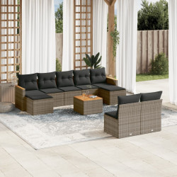 10 Pcs conjunto sofás de jardim c/ almofadões vime PE cinzento