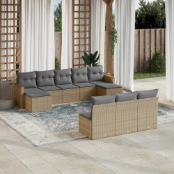 10 Pcs conjunto de sofás p/ jardim com almofadões vime PE bege