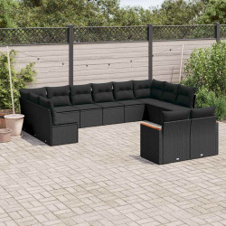 12 Pcs conjunto de sofás de jardim c/ almofadões vime PE preto