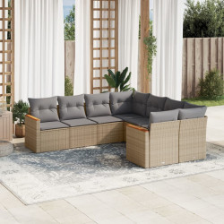 8 Pcs conjunto de sofás p/ jardim com almofadões vime PE bege