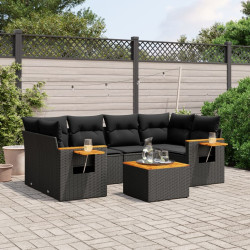 7 Pcs conjunto de sofás p/ jardim c/ almofadões vime PE preto