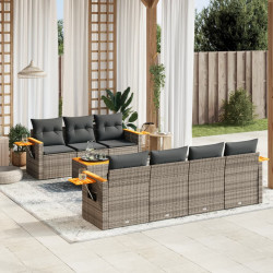 8 Pcs conjunto sofás de jardim c/ almofadões vime PE cinzento