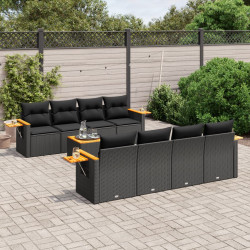 9 Pcs conjunto de sofás p/ jardim c/ almofadões vime PE preto