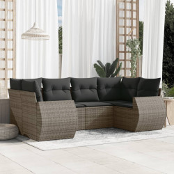 6 Pcs conjunto sofás de jardim com almofadões vime cinzento