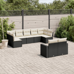9 Pcs conjunto de sofás p/ jardim c/ almofadões vime PE preto