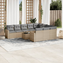 11 Pcs conjunto sofás de jardim c/ almofadões vime PE bege