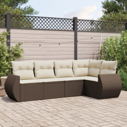 5 Pcs conjunto sofás p/ jardim c/ almofadões vime PE castanho