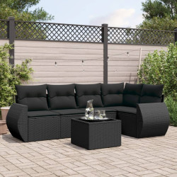 6 Pcs conjunto sofás de jardim c/ almofadões vime PE preto