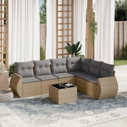 7 Pcs conjunto de sofás p/ jardim com almofadões vime PE bege