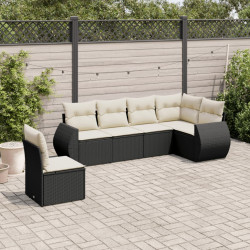6 Pcs conjunto sofás de jardim c/ almofadões vime PE preto