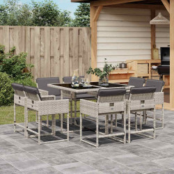 9 Pcs conjunto de jantar p/ jardim c/ almofadões cinzento claro