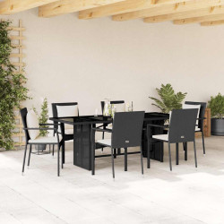 7 Pcs conjunto de jantar p/ jardim c/ almofadões vime PE preto