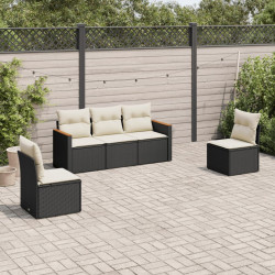 5 Pcs conjunto sofás de jardim com almofadões vime PE preto