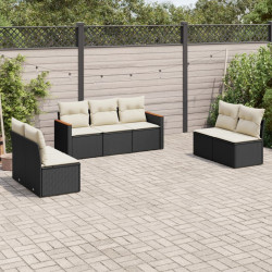 7 Pcs conjunto de sofás p/ jardim c/ almofadões vime PE preto
